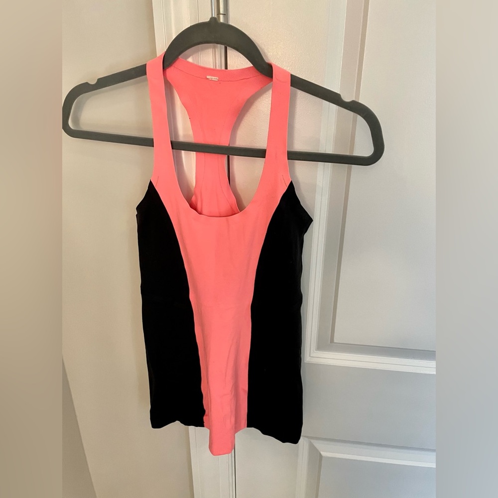 Lululemon Black and Neon Orange Racerback Tank | size: 4